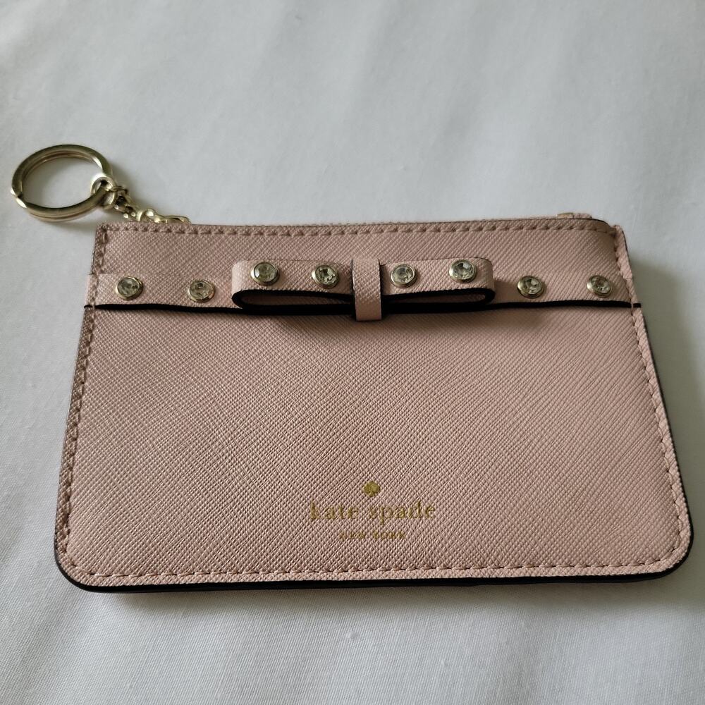 Kate Spade Jeweled Zippered Card Wallet - Warm Vellum Pink Blush - NWOT